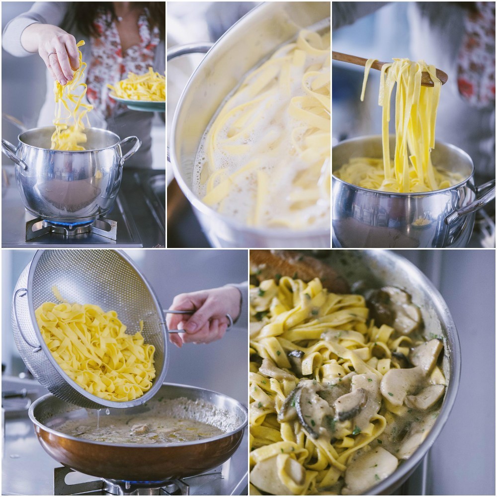 Come amalgamare le tagliatelle con il sugo ai funghi porcini