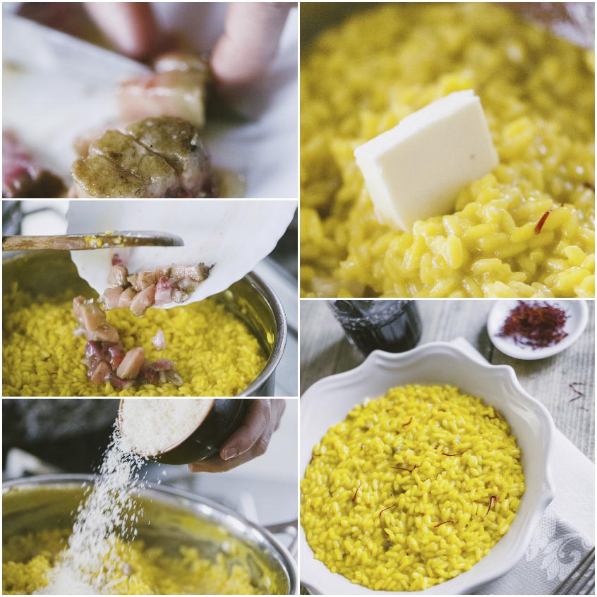 Mantecatura e guarnizione del risotto alla milanese