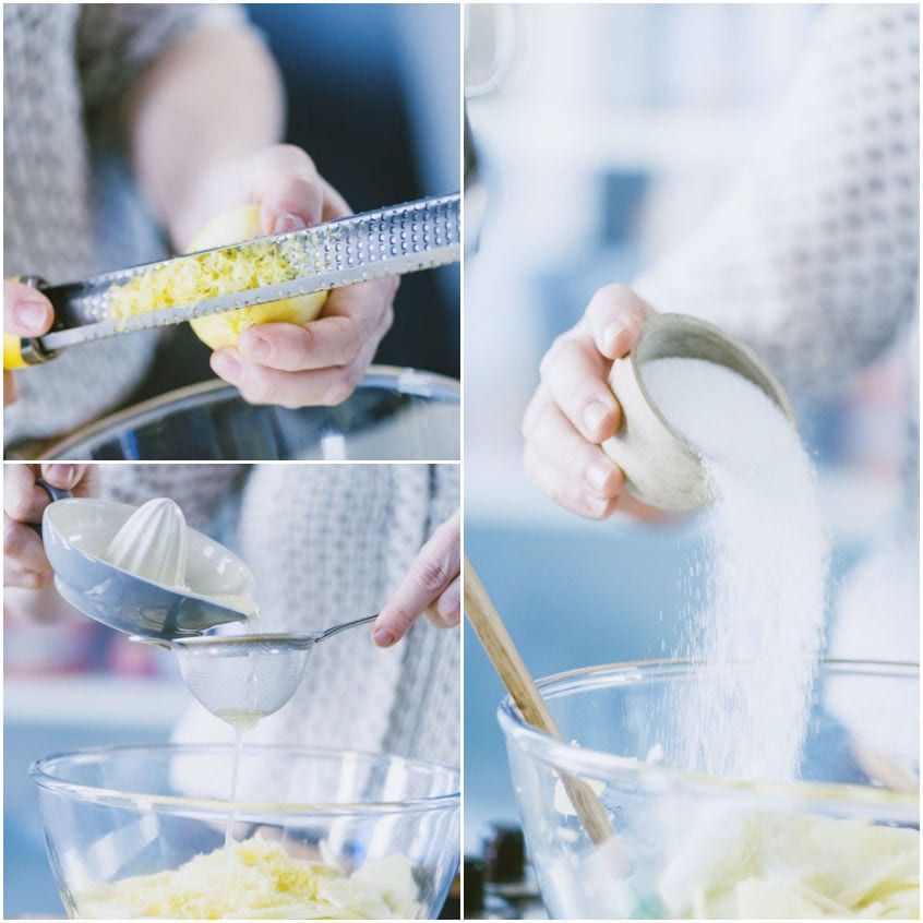 Preparazione farcia strudel di mele: aggiunta limone e zucchero