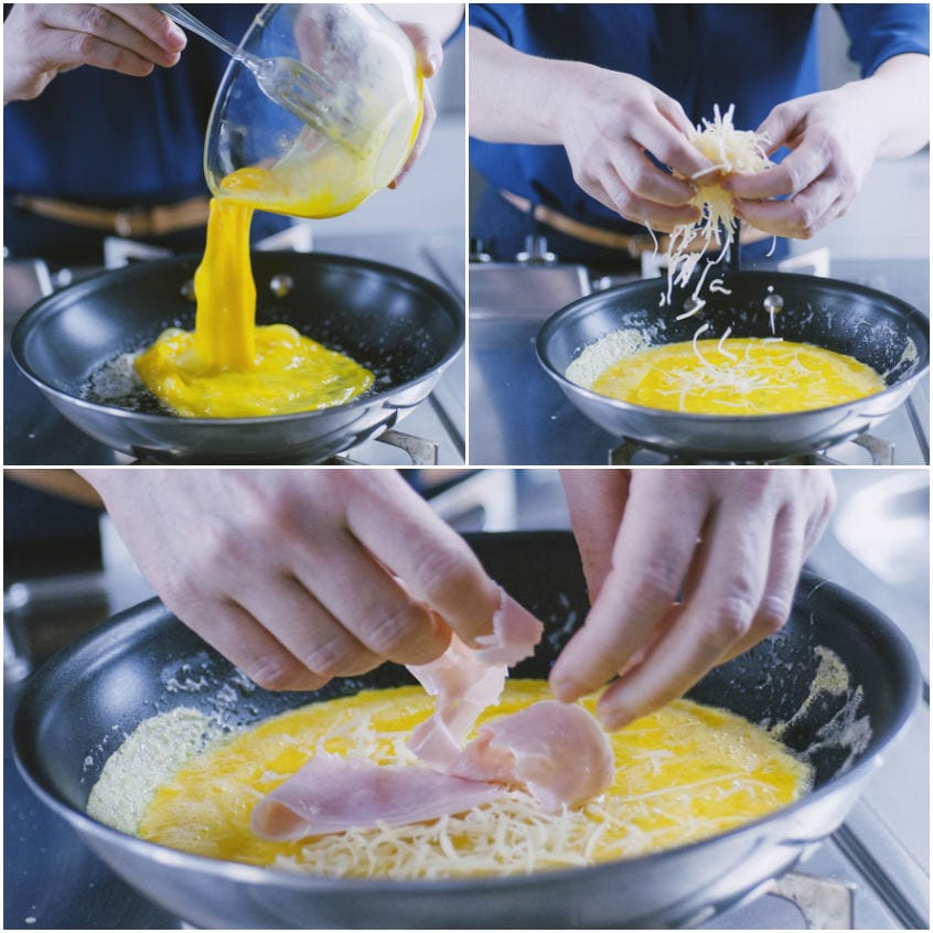 Omelette con emmental e prosciutto