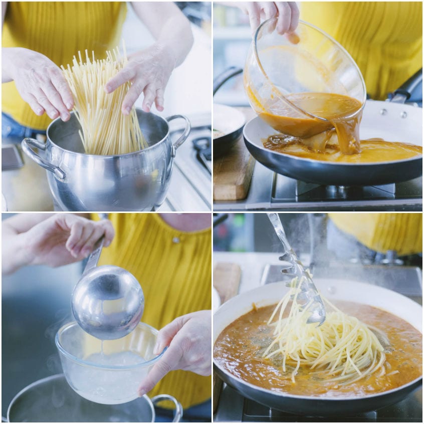 Spaghetti con gamberi e zucchine