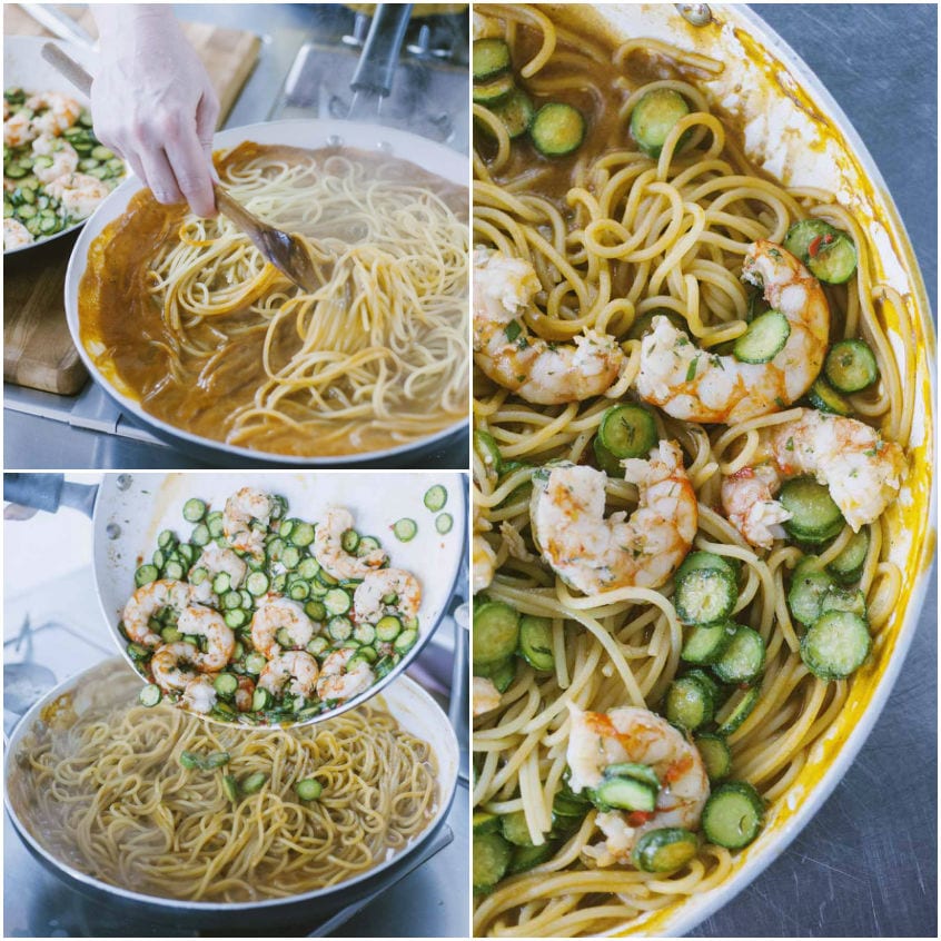 Spaghetti con gamberi e zucchine