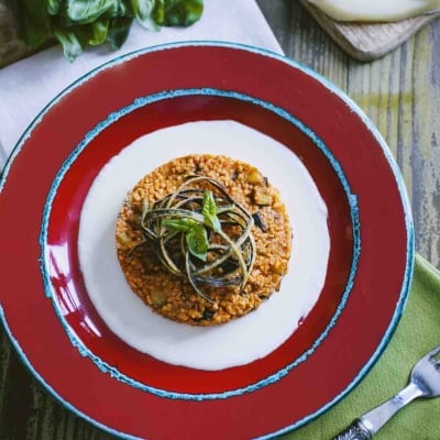 Couscous alla Norma con fonduta di caciocavallo