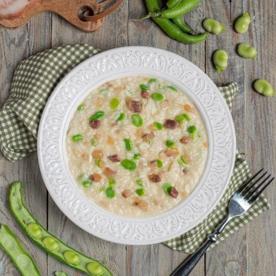 Risotto con fave guanciale e pecorino