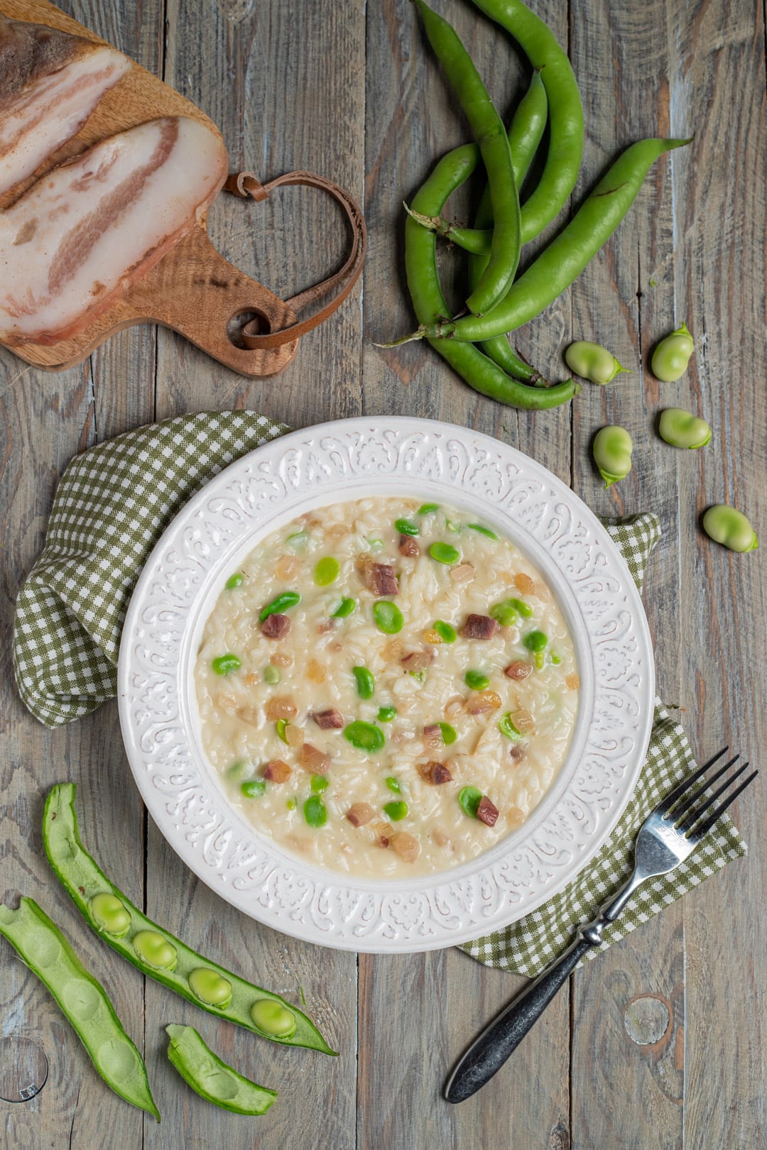 Risotto con fave guanciale e pecorino