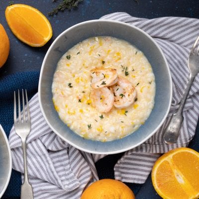 Risotto con gamberi e arancia