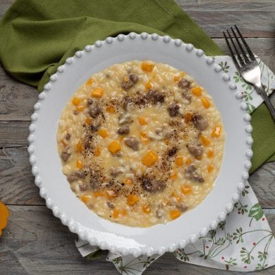 Risotto salsiccia zucca e liquirizia