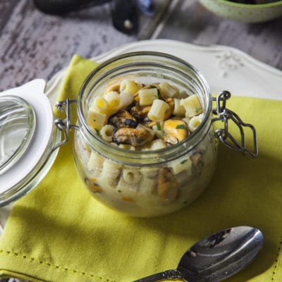 Pasta senza glutine con fagioli e cozze pronta in barattolo