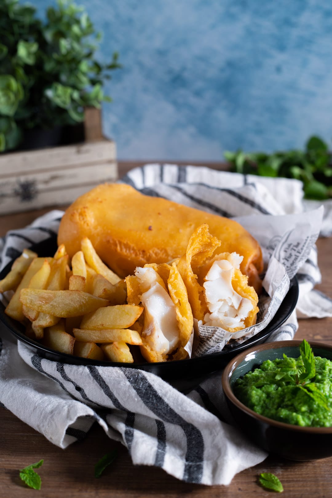 Fish and chips con mushy peas