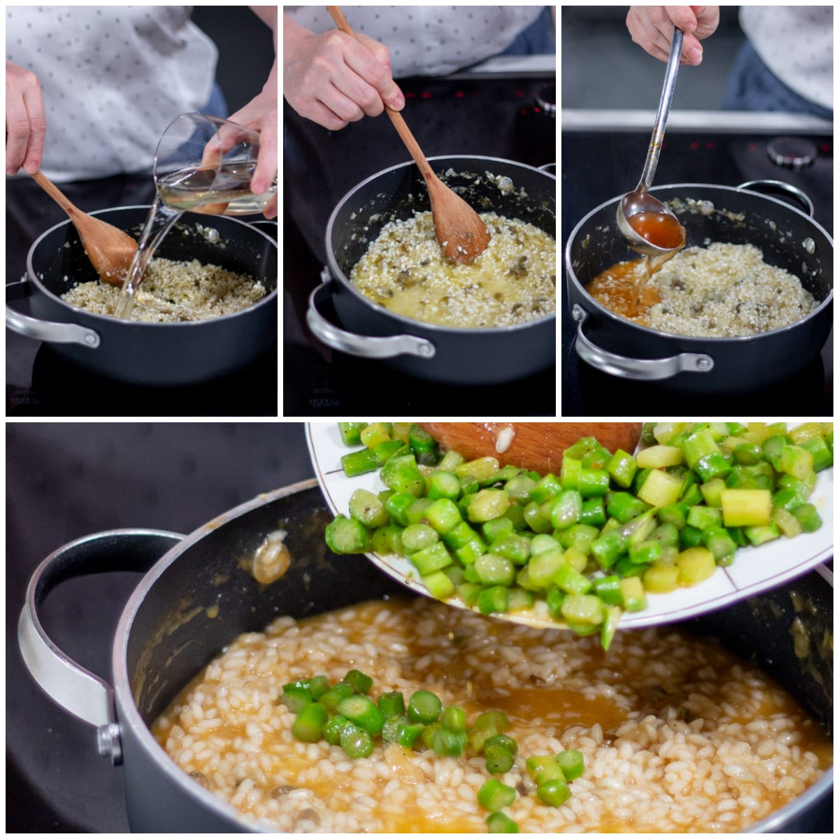 Risotto con scampi burrata e asparagi cottura