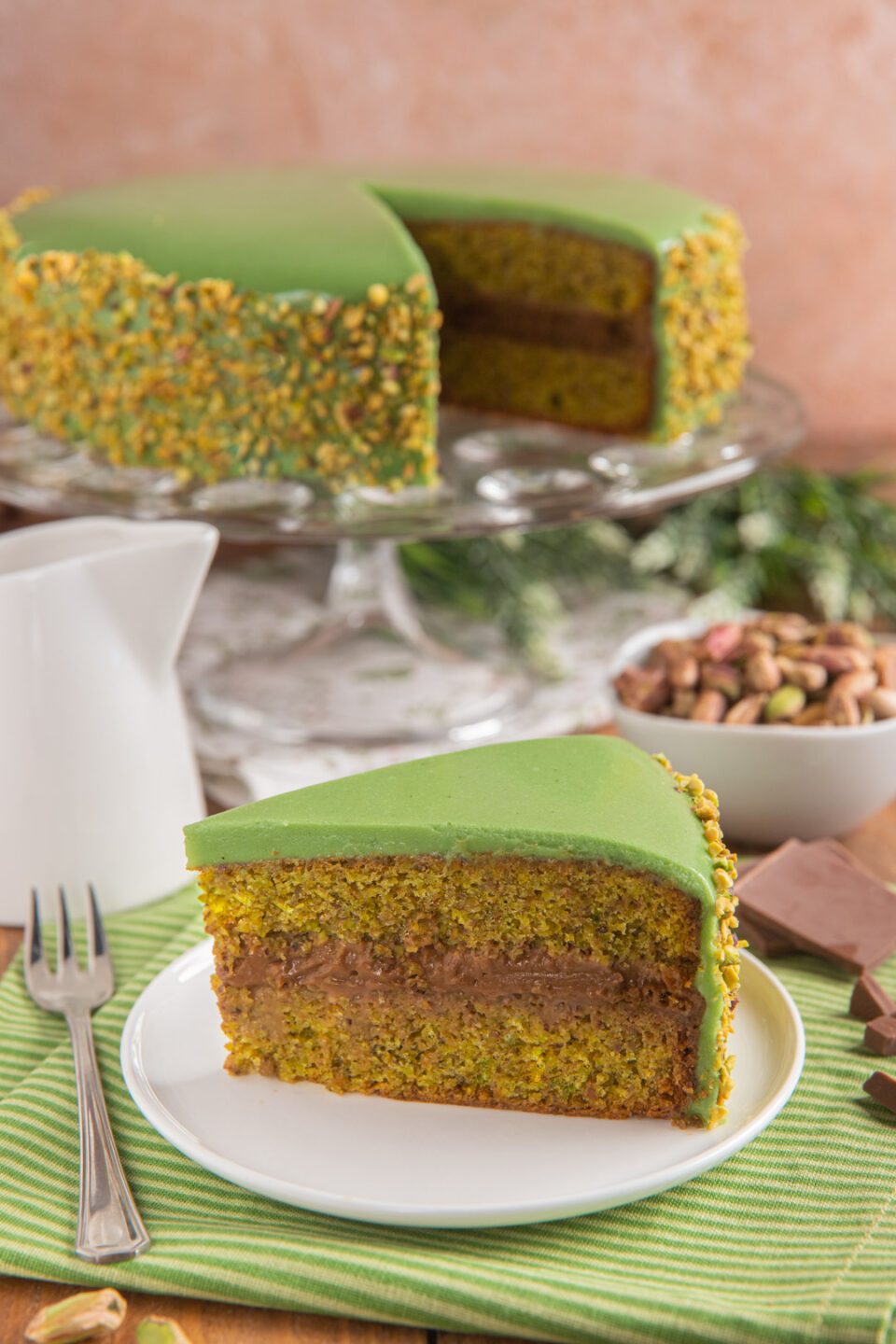 fetta di torta morbida al pistacchio