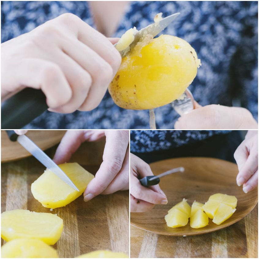 Insalata di polpo e patate - sbucciatura patate