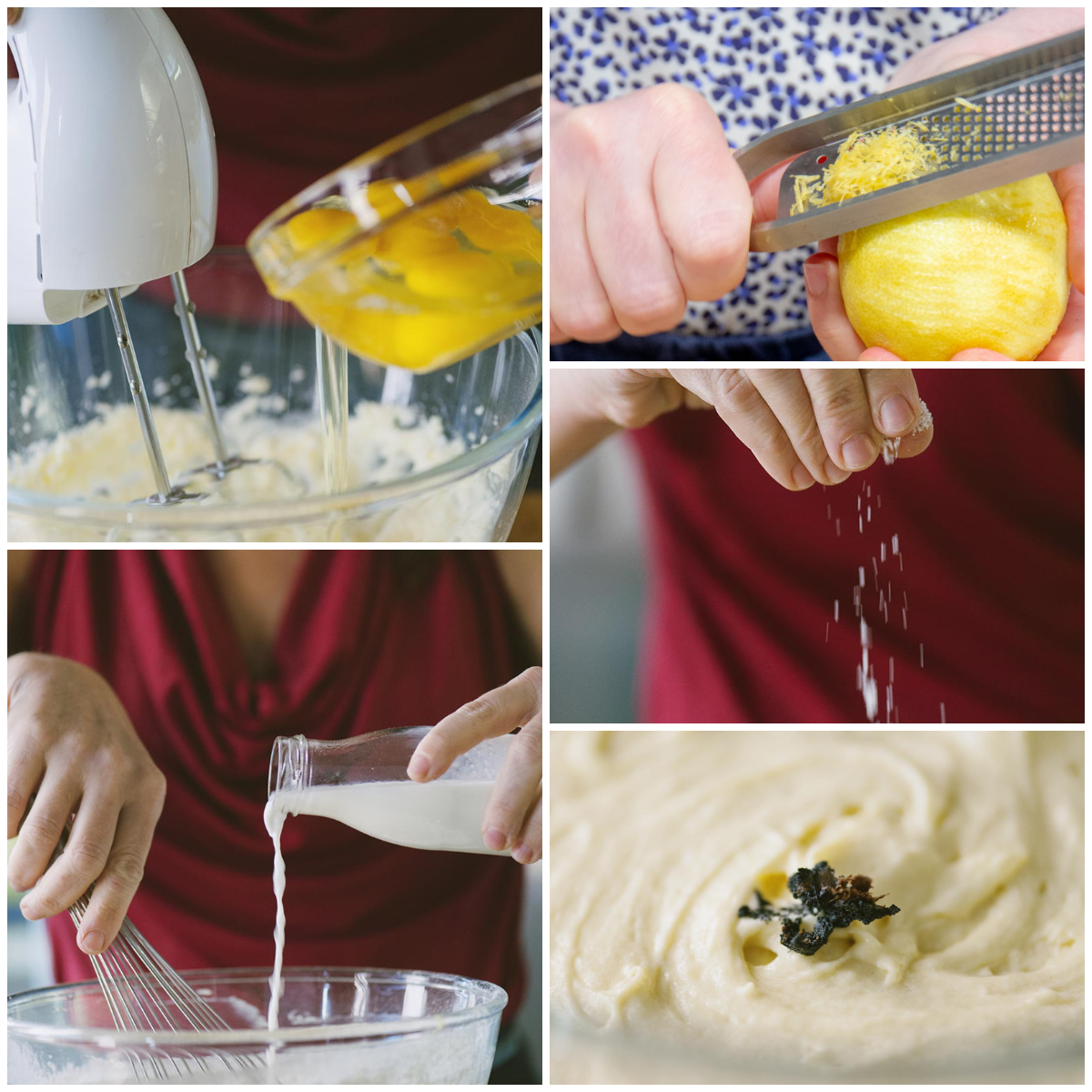 aggiunta uova, limone, latte, vaniglia torta di mele