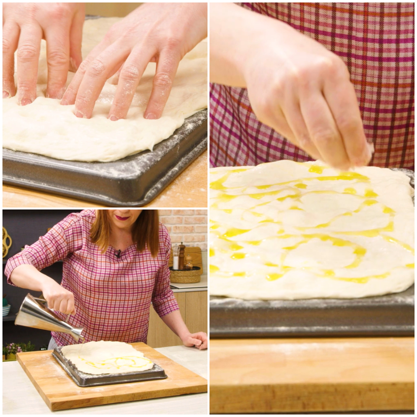 sale e olio su pizza bianca romana